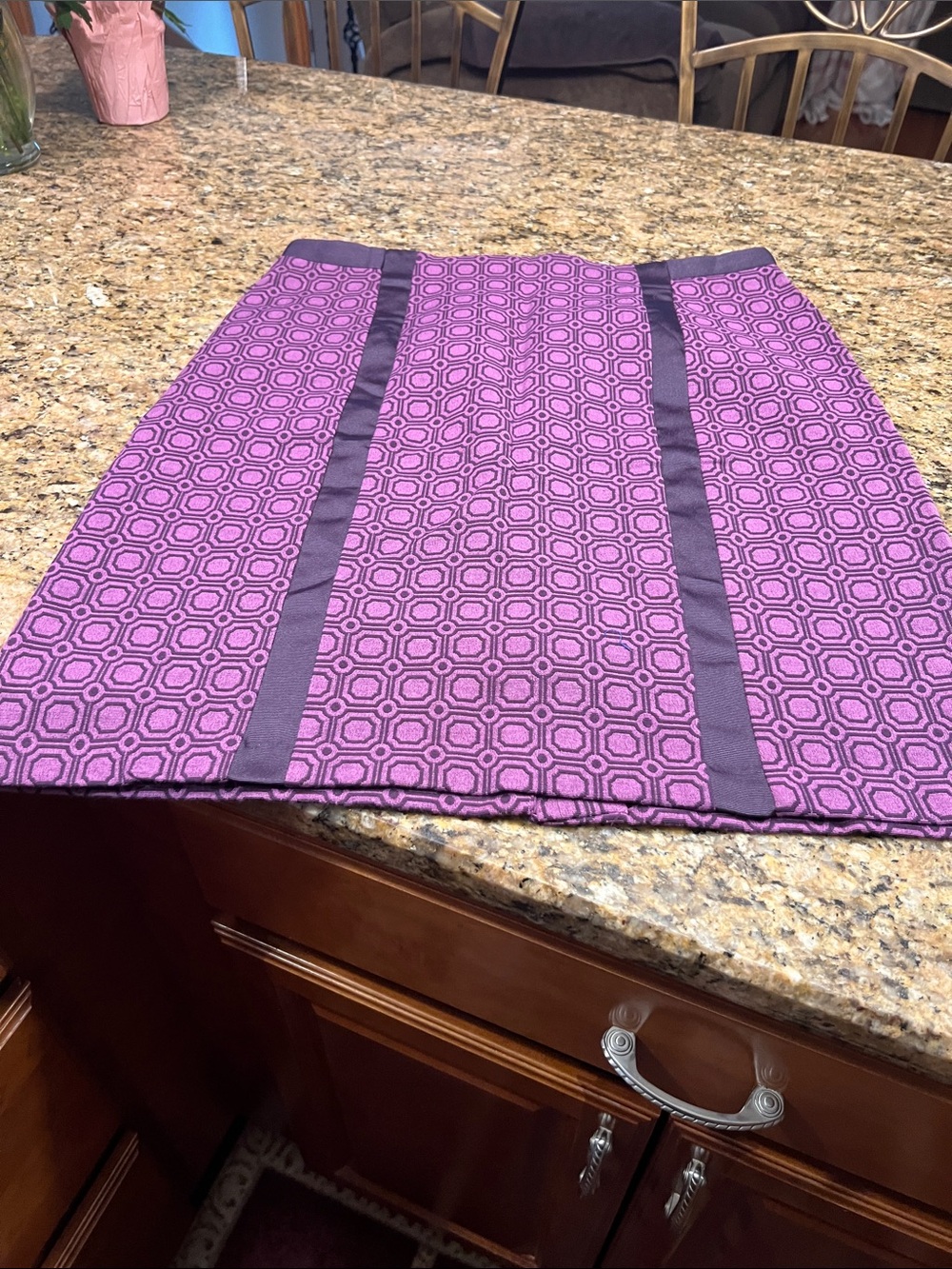 New York & Company Purple Geometric Mini Skirt with Dark Trim